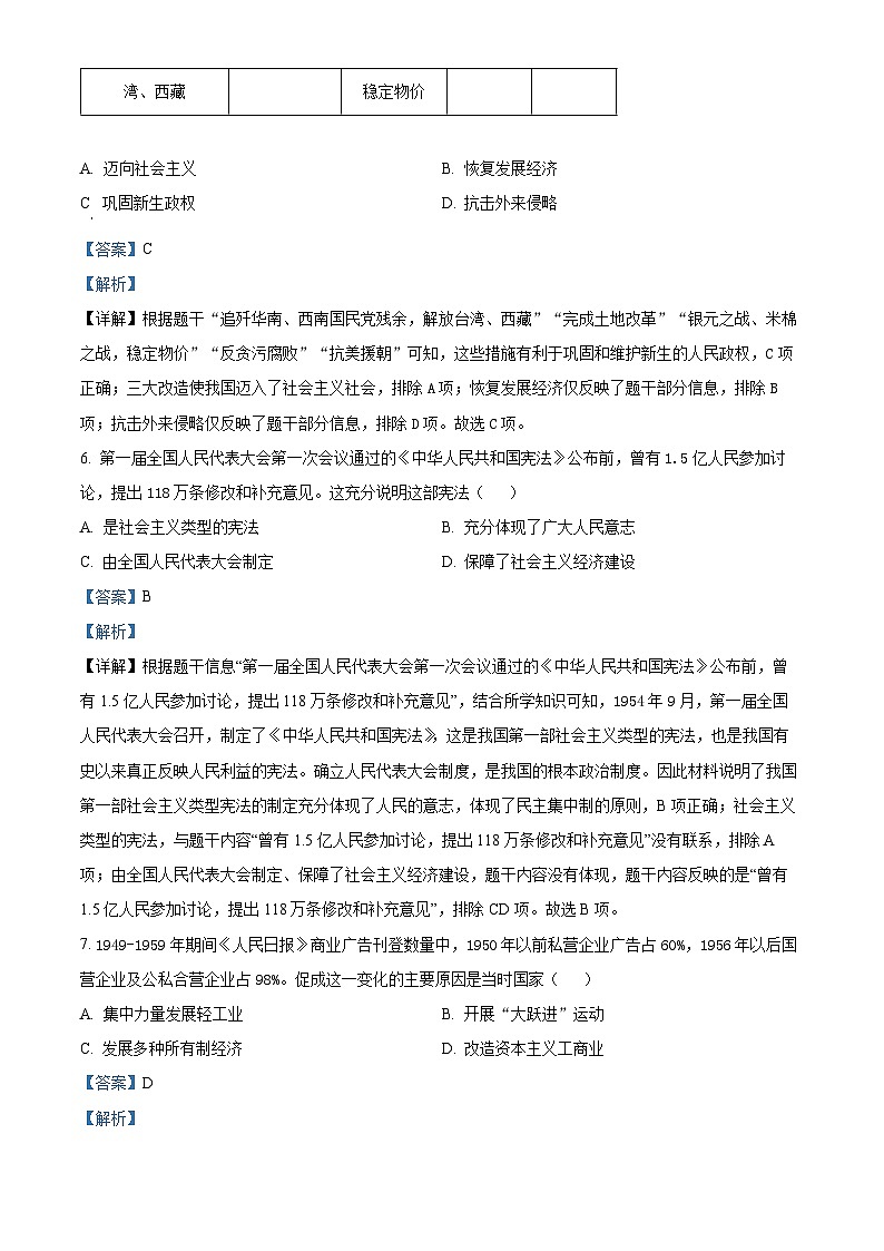 江苏省盐城市盐都区2023-2024学年八年级下学期期中历史试题(原卷版+解析版)03
