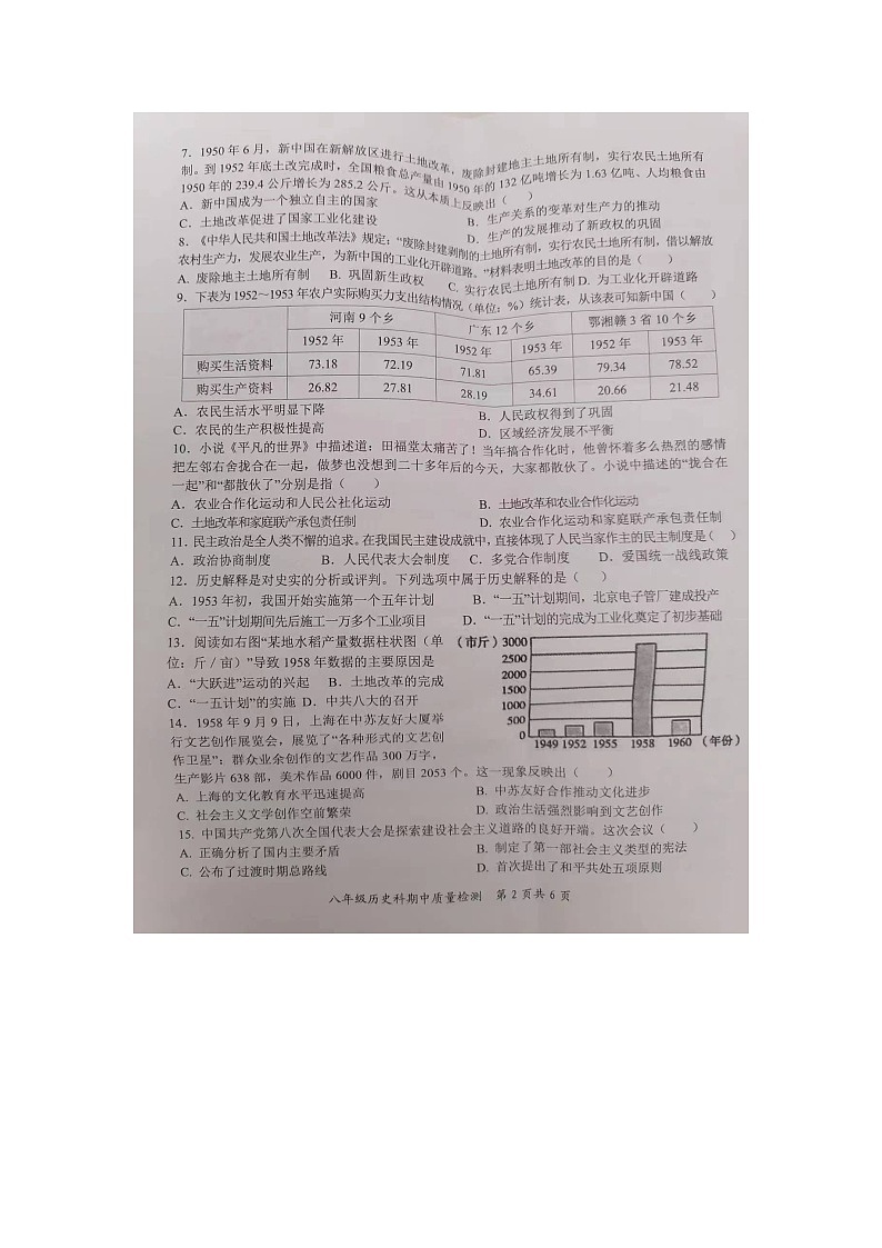 广东省汕头市潮阳区谷饶中学2023-2024学年八年级下学期期中测试历史试题第2页