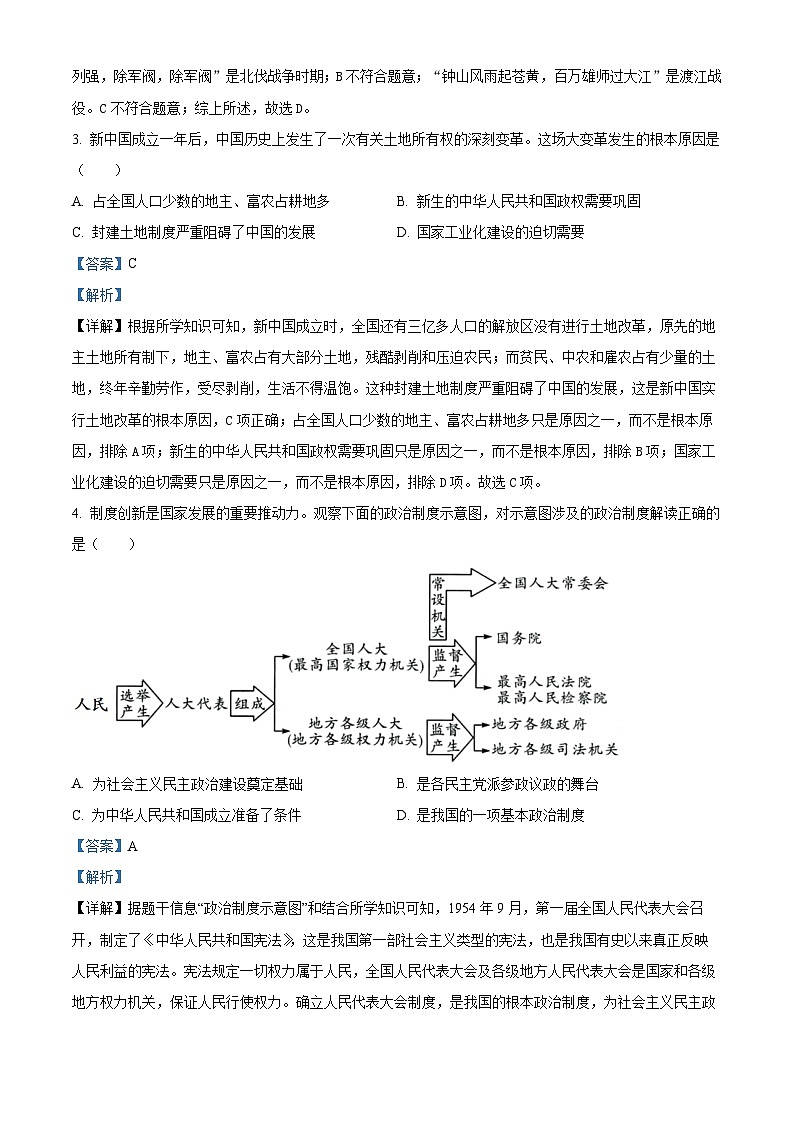 山西省吕梁市离石区2023-2024学年八年级下学期4月期中历史试题(原卷版+解析版)02