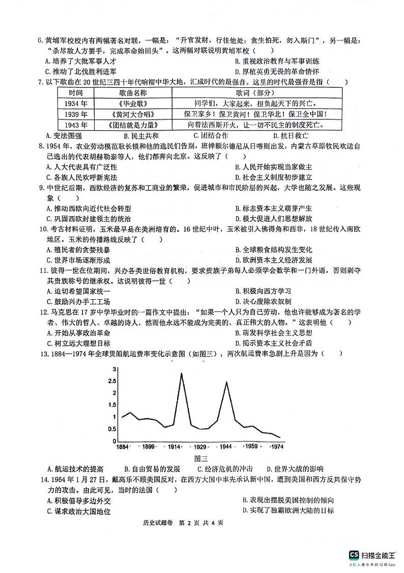 2024年安徽省合肥市经开区中考模拟历史试卷(二)02