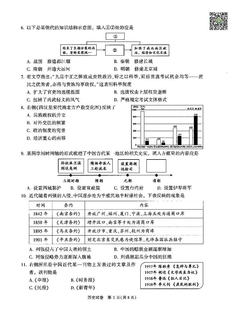 2024北京顺义初三一模历史试题及答案02