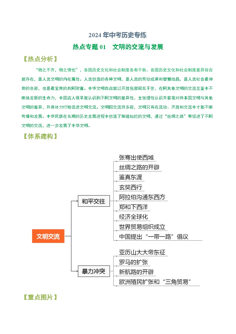 2024年中考历史专练（上海专用）热点专题01 文明的交流与发展（含解析）