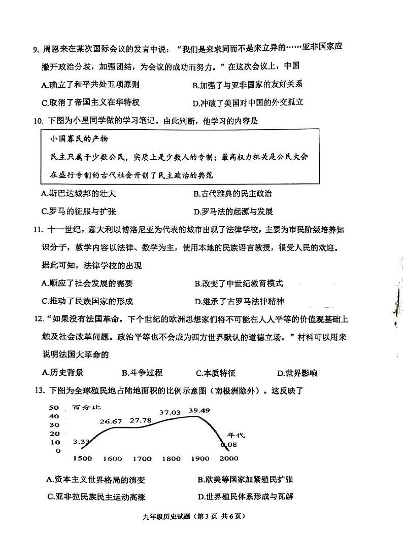 2024年江苏省徐州市中考二模历史试题第3页