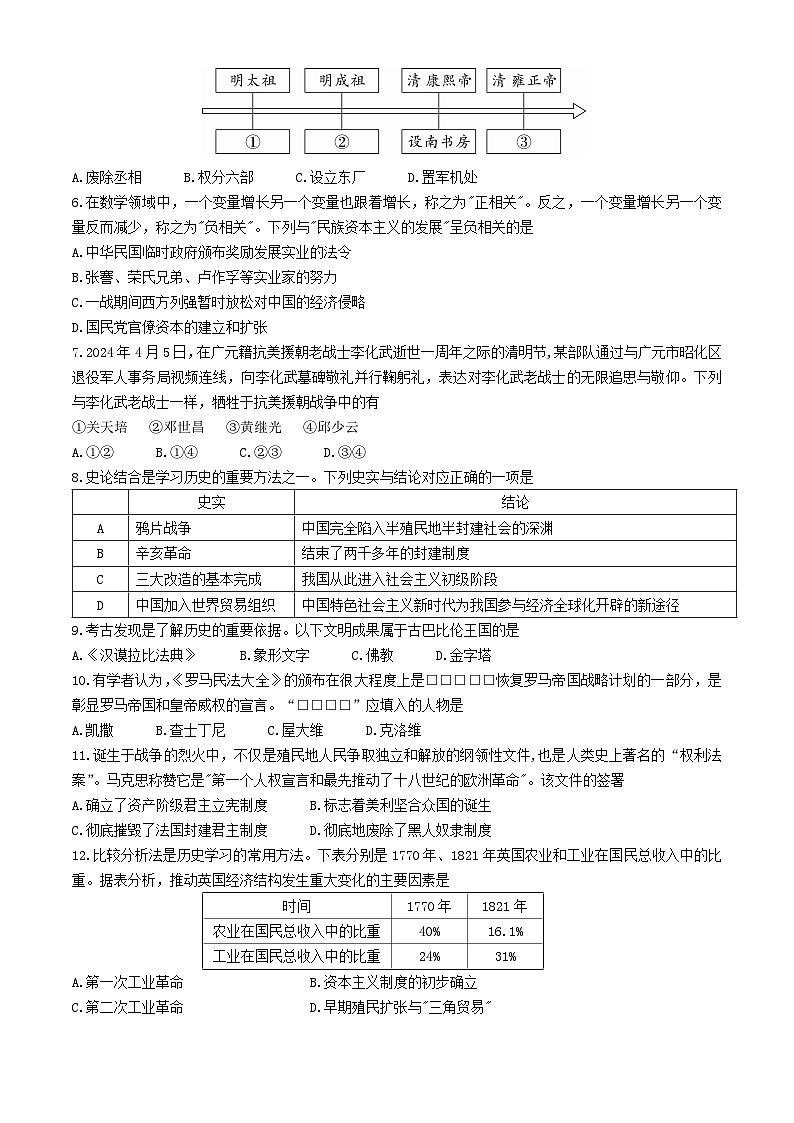 四川省广元市剑阁县2023-2024学年九年级下学期第一次诊断性监测历史试卷第2页