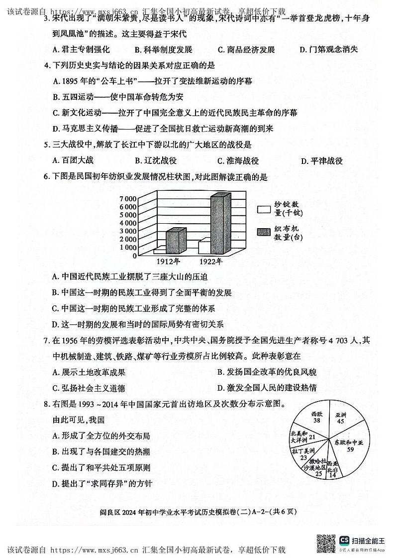 74,2024年陕西省西安市阎良区中考二模历史试题第2页