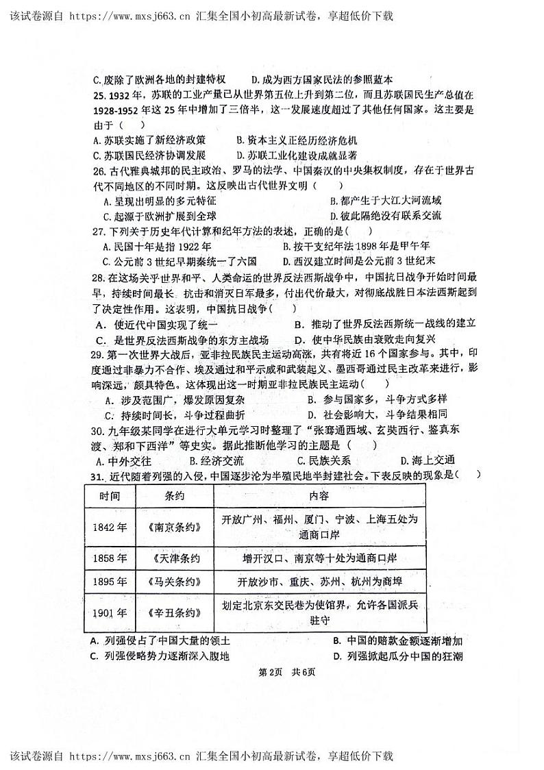 2024年江苏省连云港市灌云县实验中学九年级一模历史试题第2页