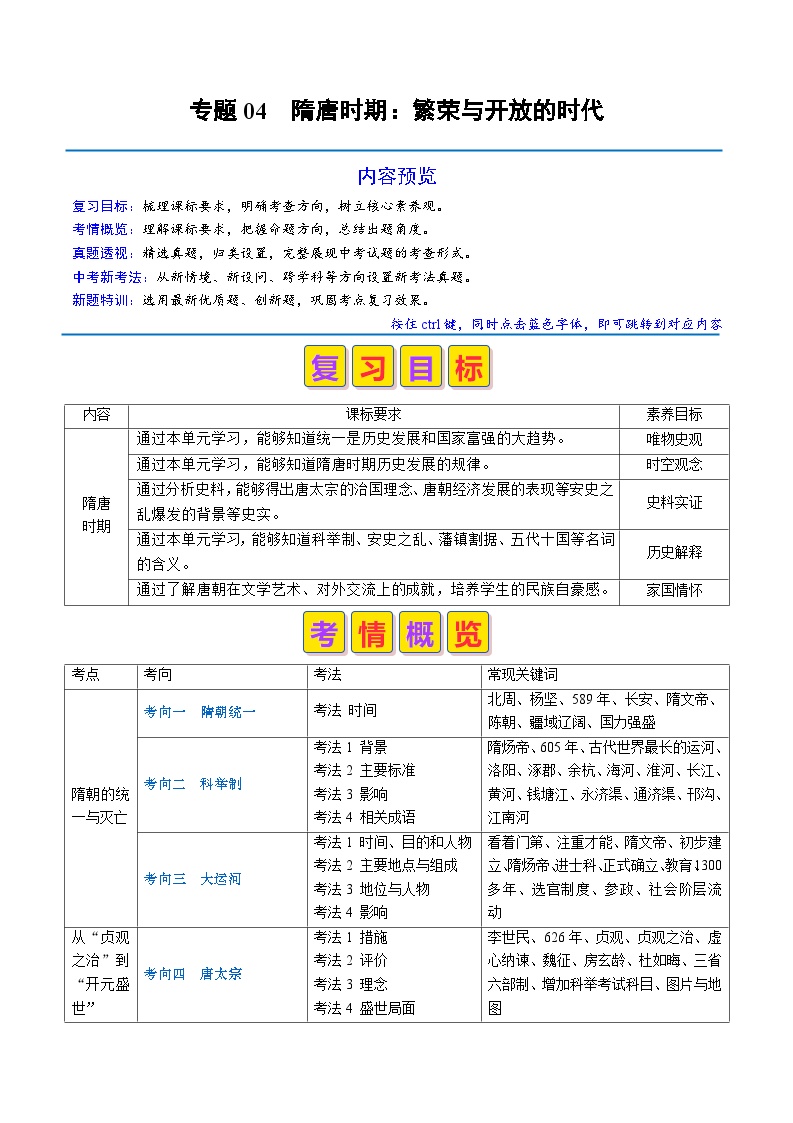 专题04 隋唐时期：繁荣与开放的时代（原卷版+解析版）