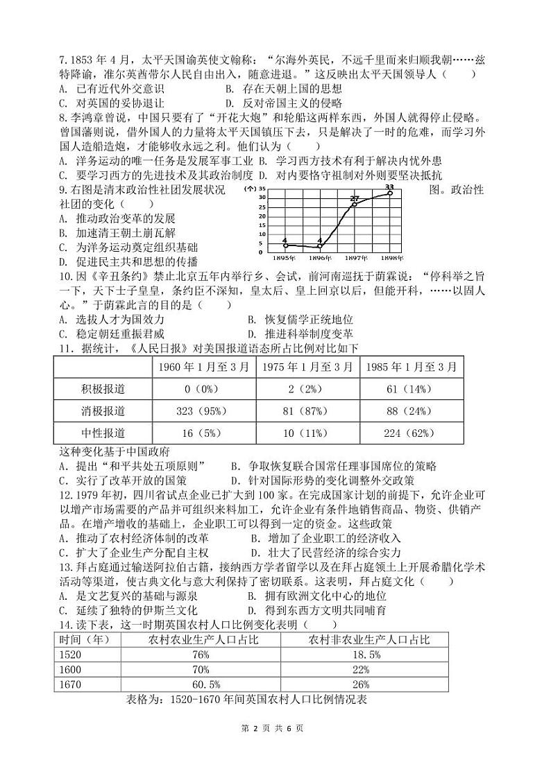 广东省深圳市南山第二外国语学校集团海德学校2024年中考三模历史试题第2页