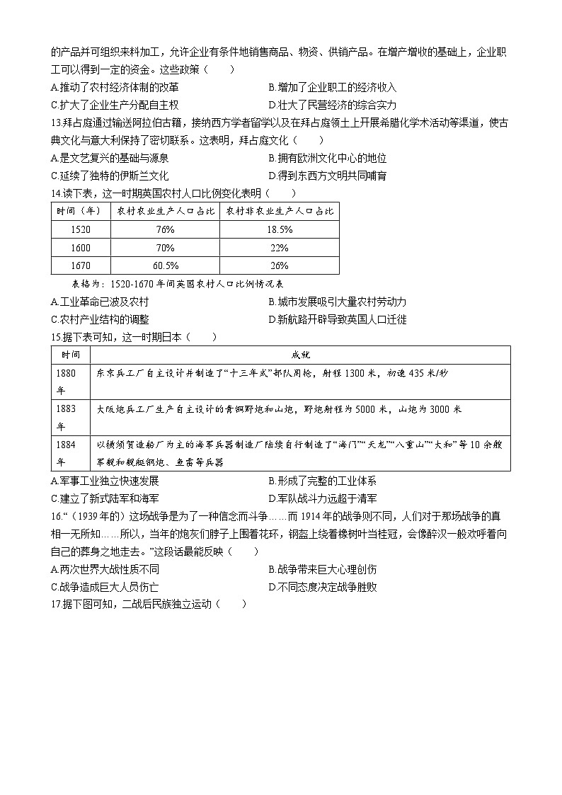 广东省深圳市南山第二外国语学校集团海德学校2024年中考三模历史试题03