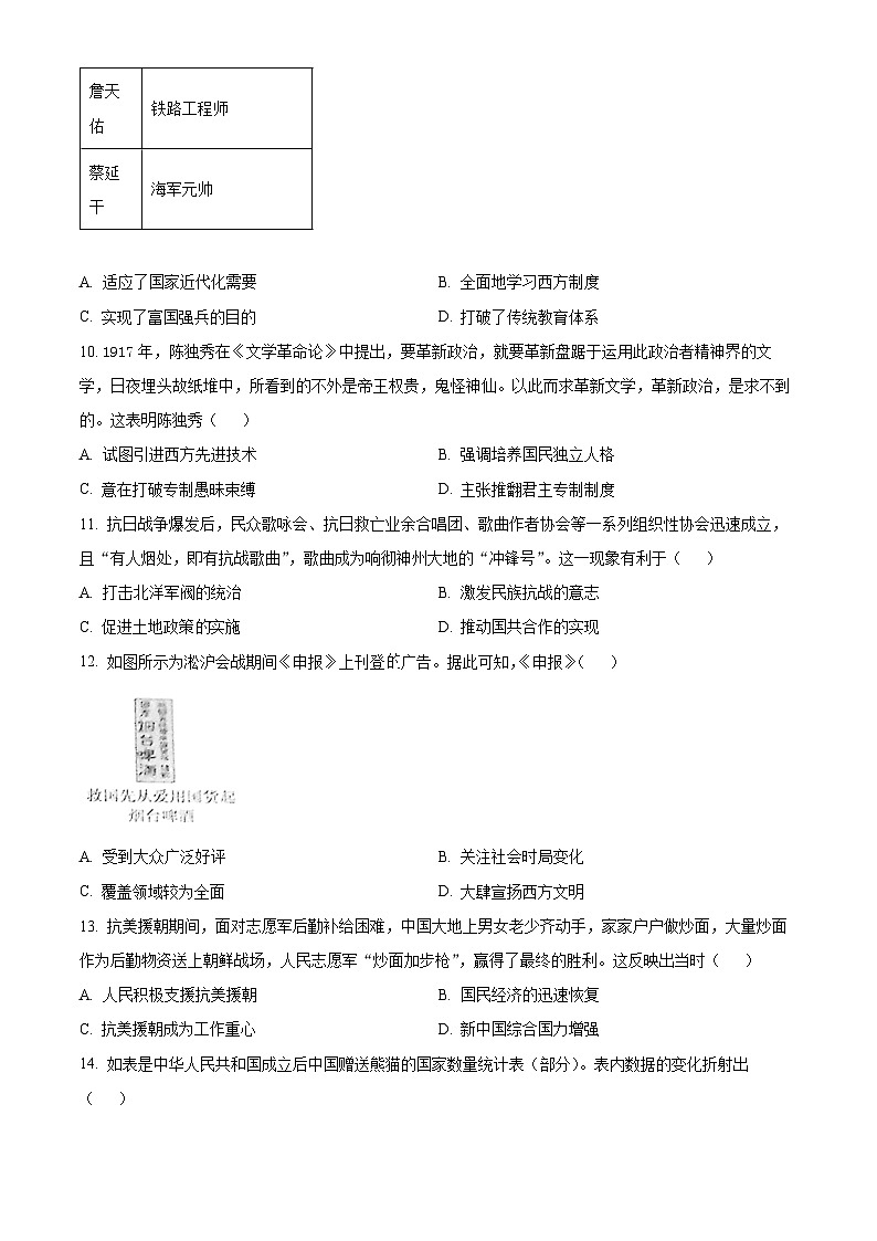 2024年河南省商丘市柘城县实验中学中考第五次模拟历史试题(原卷版+解析版)03