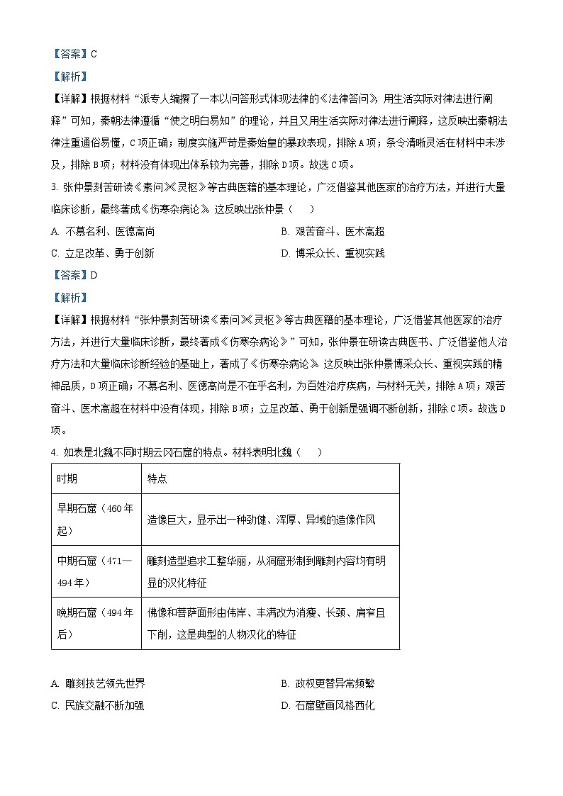 2024年河南省商丘市柘城县实验中学中考第五次模拟历史试题(原卷版+解析版)02