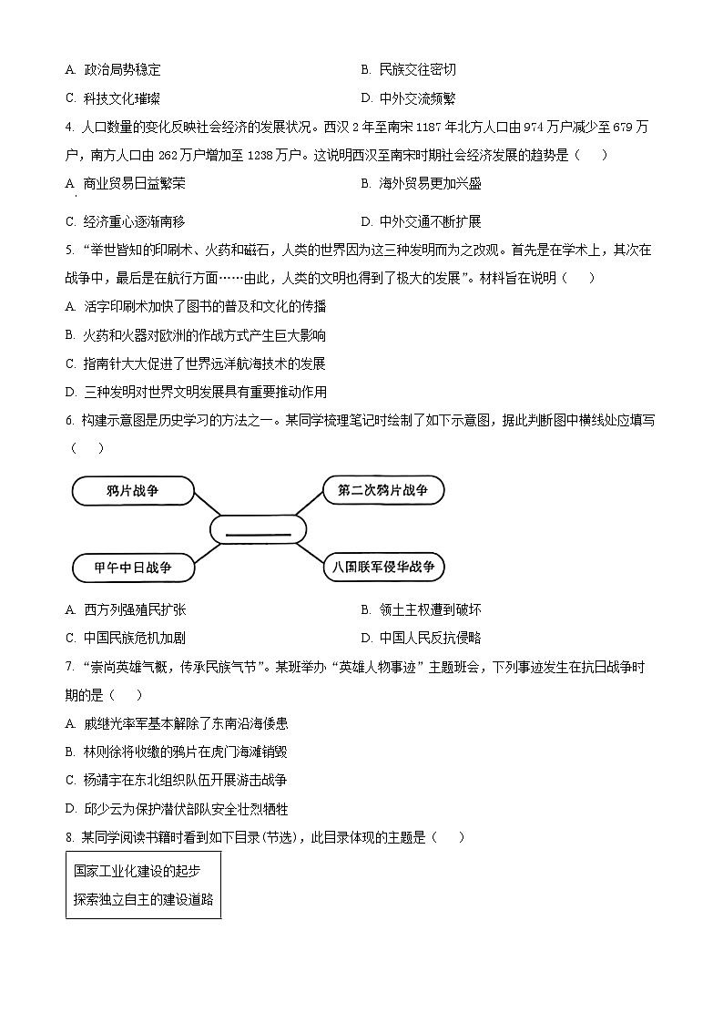 2024年辽宁省大连市中考二模历史试卷(学生版+教师版)02