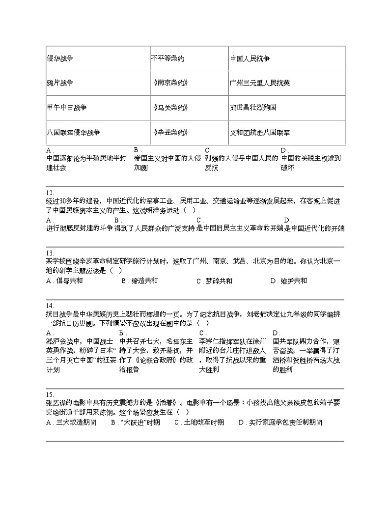 广东省肇庆市2024年中考历史一模试卷03
