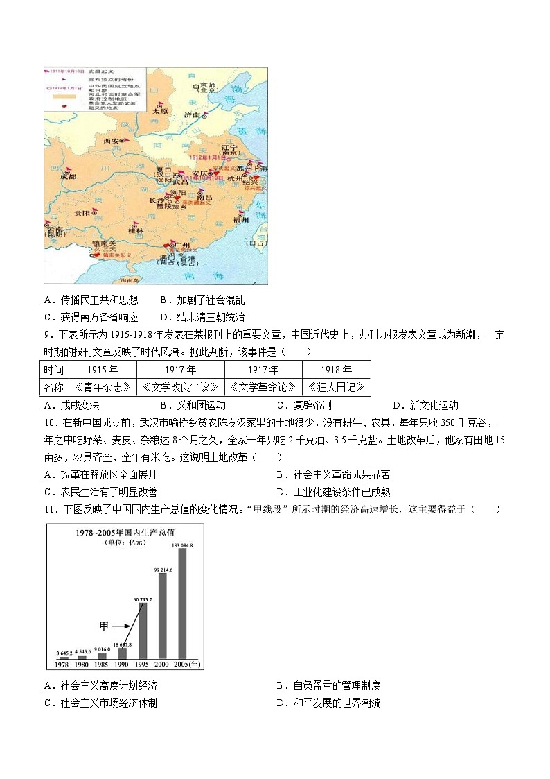 2024年安徽省蚌埠市蚌山区中考三模历史试题第2页