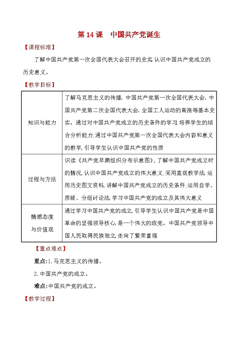 第14課中國(guó)共產(chǎn)黨誕生教案第1頁(yè)
