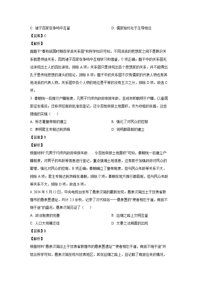 歷史：2024年山東省聊城市冠縣中考二模試題（解析版）第2頁