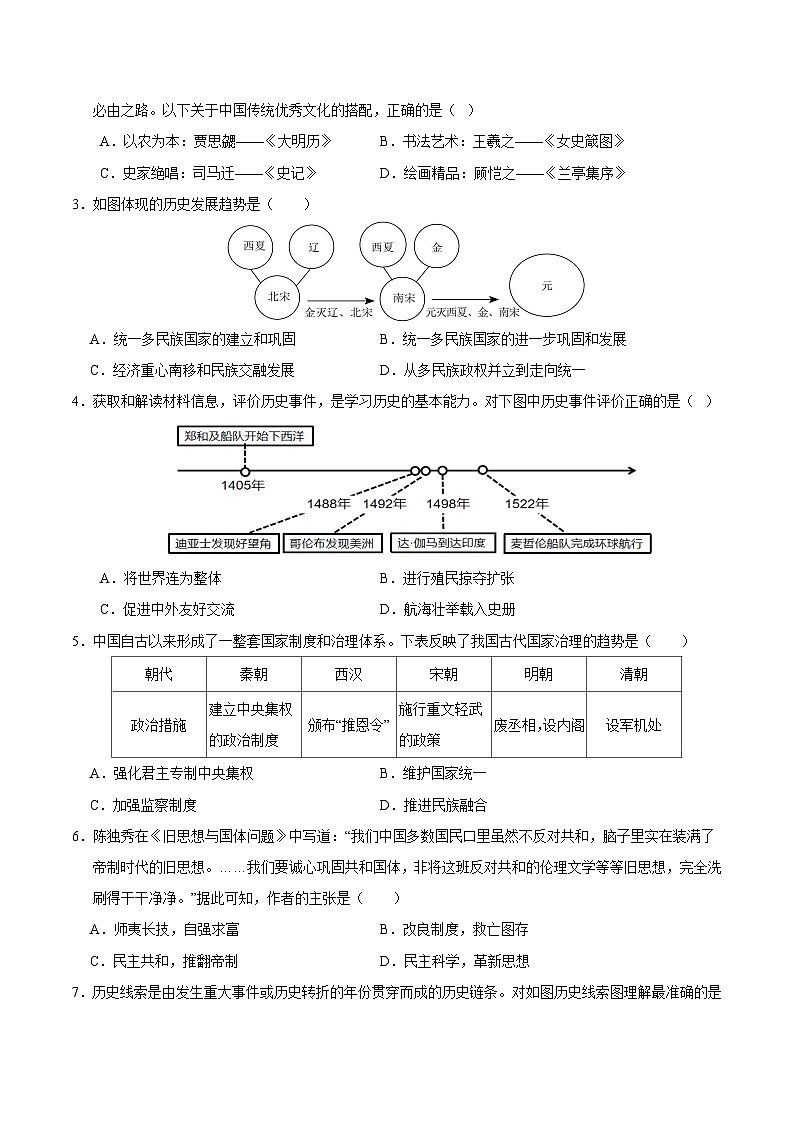 历史(内蒙古呼和浩特卷)(考试版A4)第2页