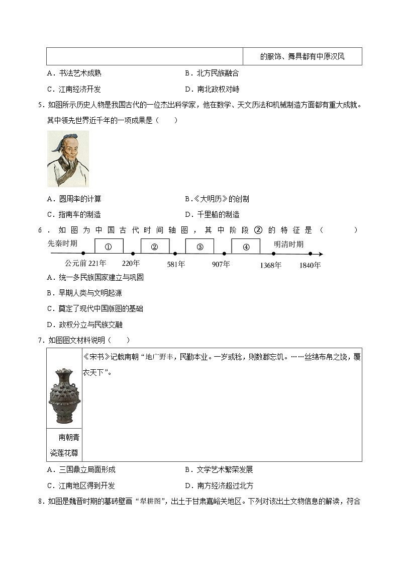 2024年初中历史图册专题训练之三国两晋南北朝时期(解析版)第2页