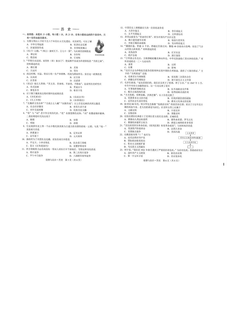 2024年吉林省中考历史试题第1页