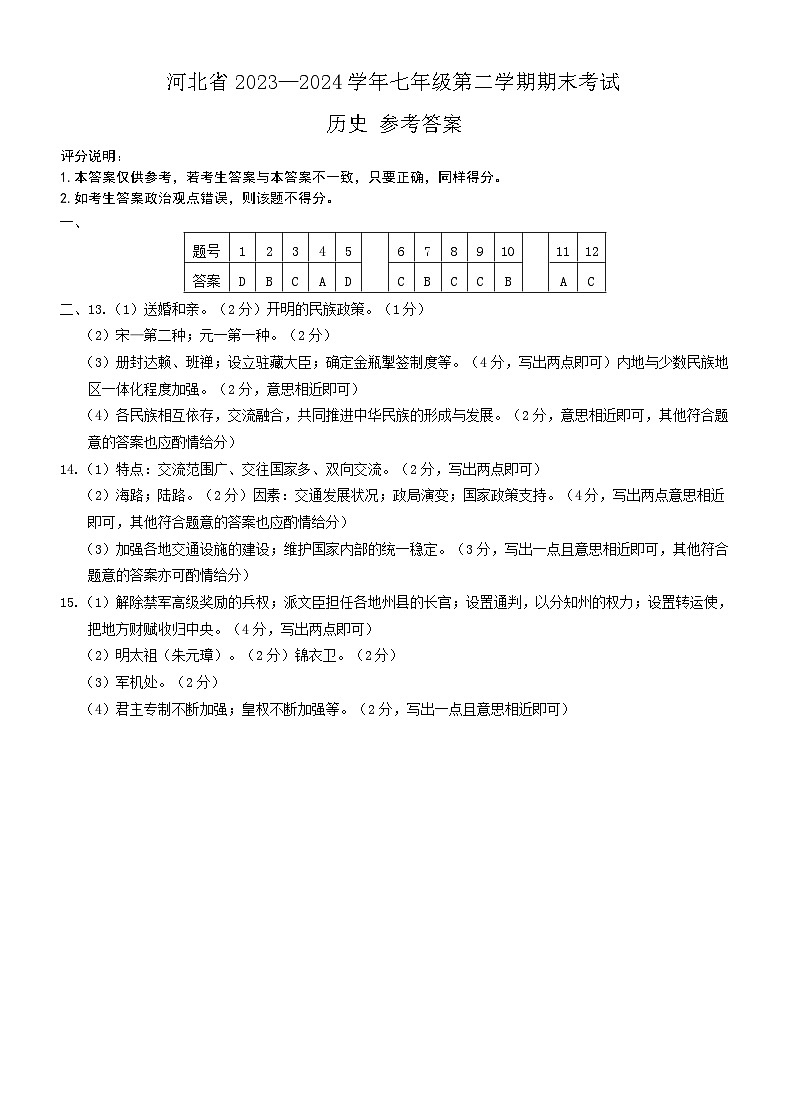 七年级历史答案第1页