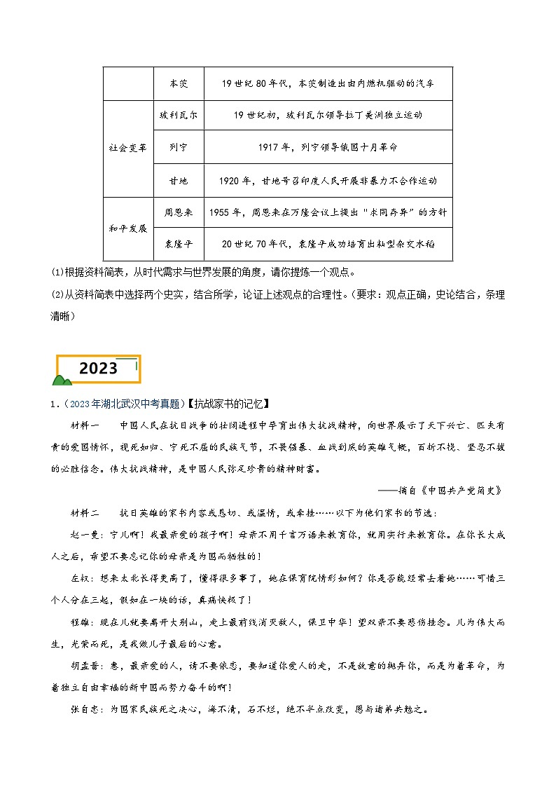 专题08 论述题汇编——三年(2022-2024)中考历史真题分项汇编(湖北专用)(原卷版)第2页
