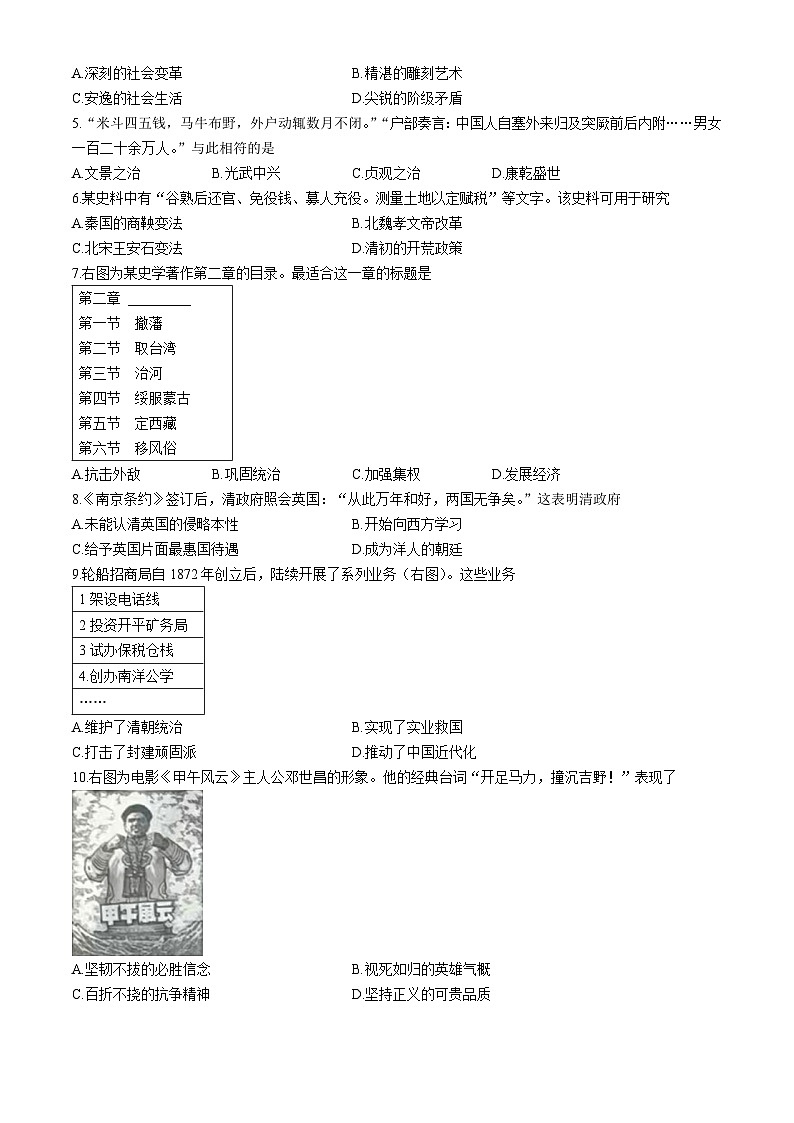 2024年山东省潍坊市中考历史试题(无答案)02