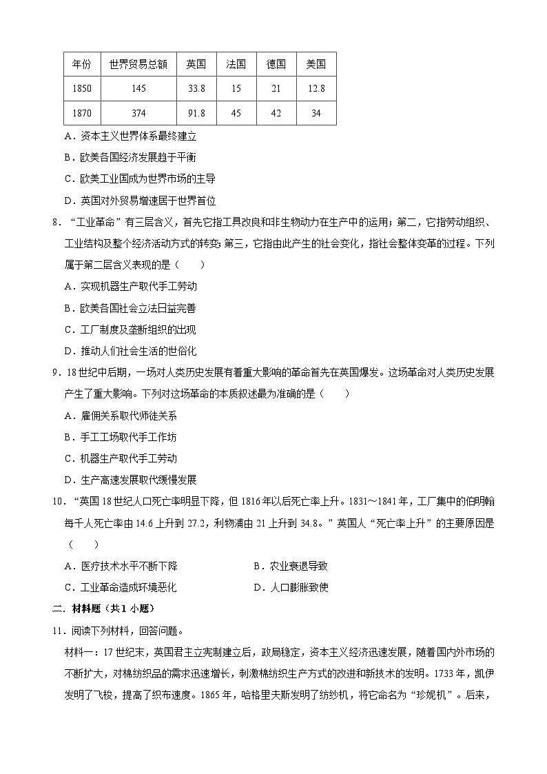 人教部編版 第20課  第一次工業(yè)革命（記憶清單+分層訓練）第3頁