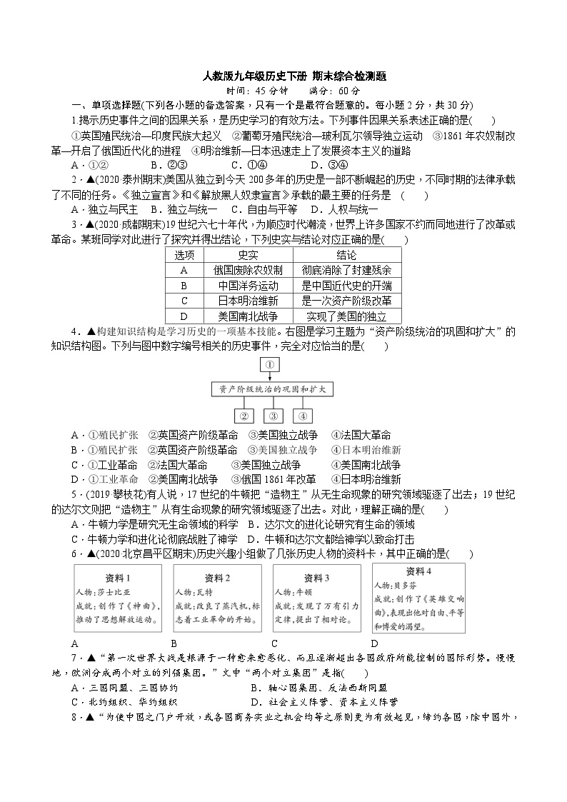 人教版九年级历史下册期末综合检测题（含详细解答）