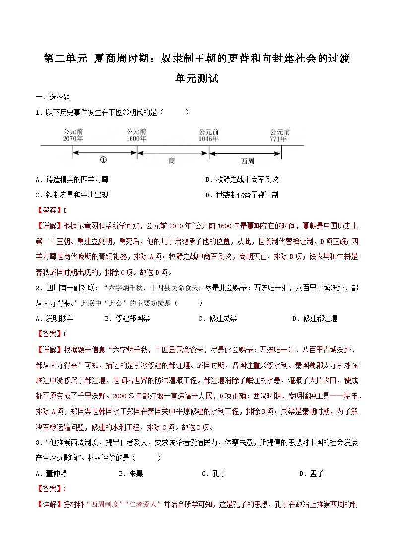 【人教版】七上历史 第二单元 夏商周时期:奴隶制王朝的更替和向封建社会的过渡 单元复习(课件+单元练习+知识清单)01