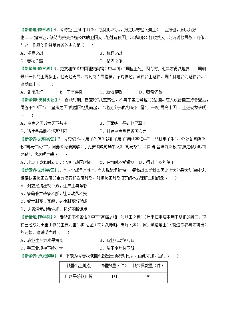 【核心素养】统编版(2024)历史七年级上册 第5课 动荡变化中的春秋时期(同步课件+同步练习)02