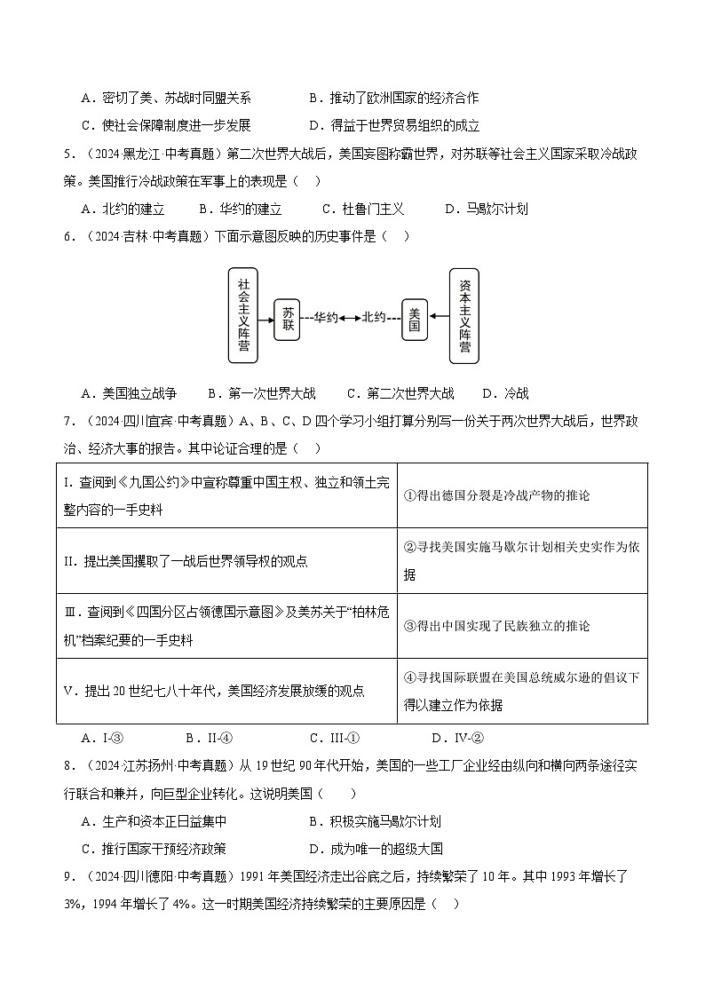 三年(2022-2024)中考历史真题分类汇编(全国通用)专题33 二战后的世界变化(原卷版)第2页