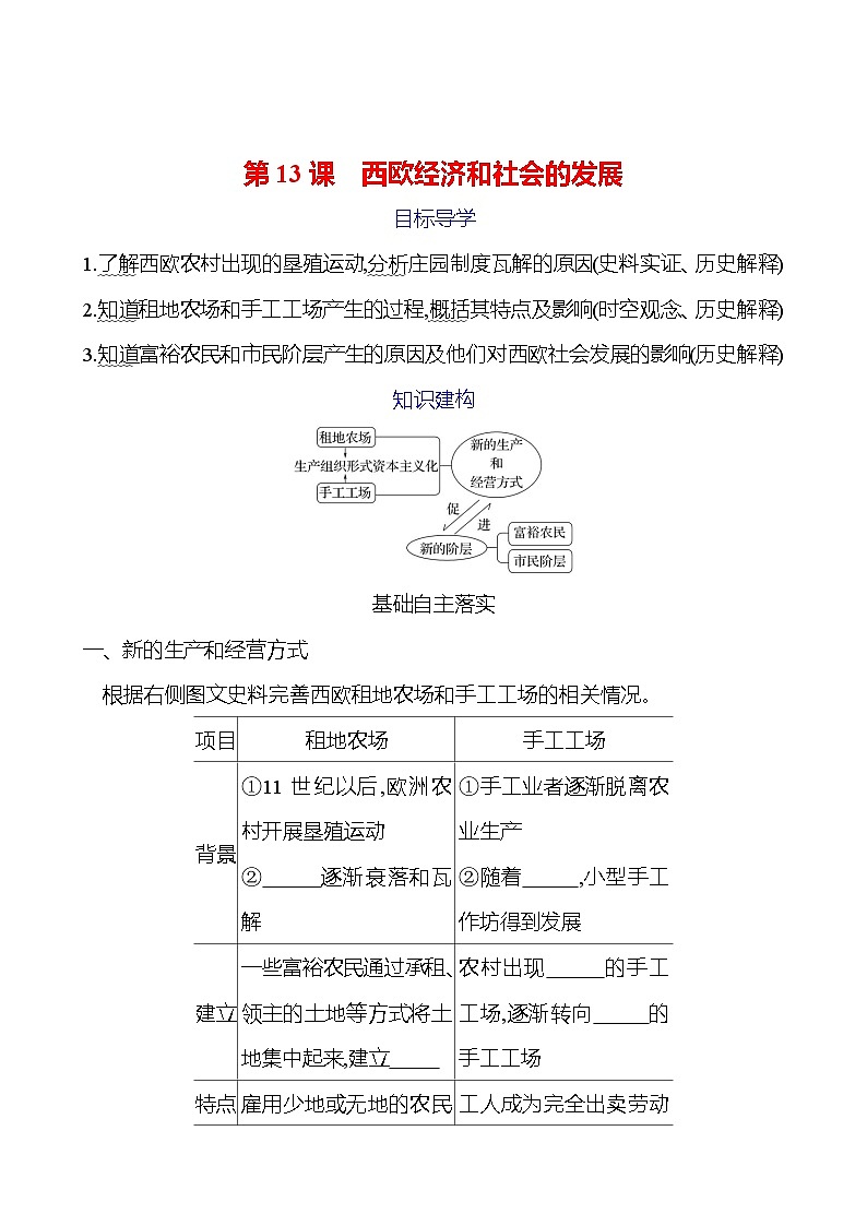 第五单元 第13课 西欧经济和社会的发展 学案2024-2025 部编版历史九年级上册01