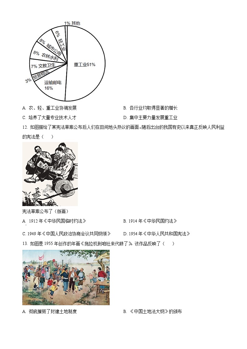 山东省济南市商河县2023-2024学年八年级下学期期中历史试题(原卷版)第3页