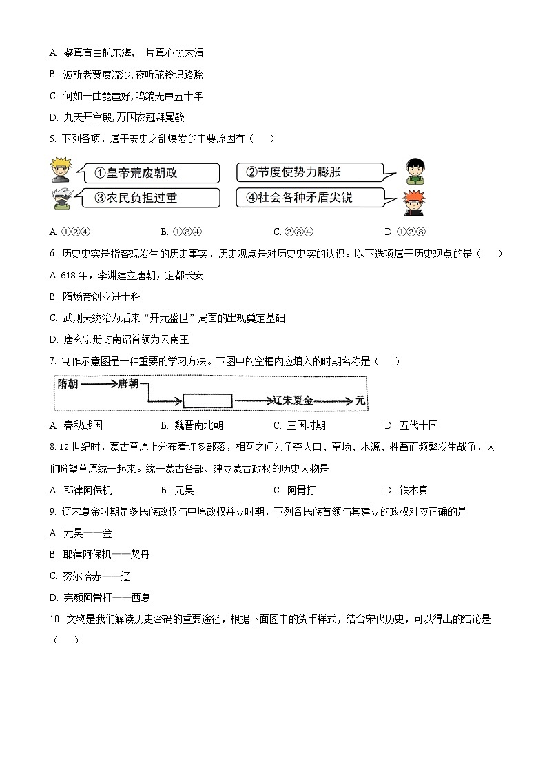 辽宁省铁岭市铁岭县2023-2024学年七年级下学期5月期中历史试题(原卷版)第2页