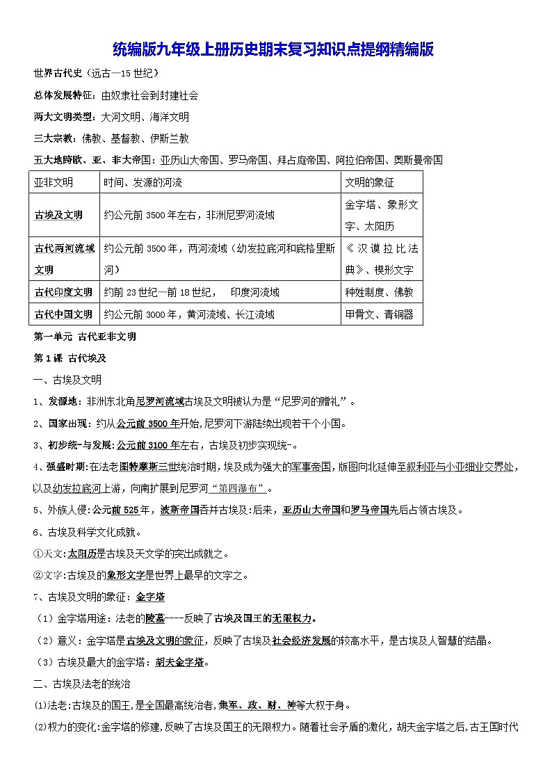統(tǒng)編版九年級上冊歷史期末復(fù)習(xí)知識點提綱第1頁