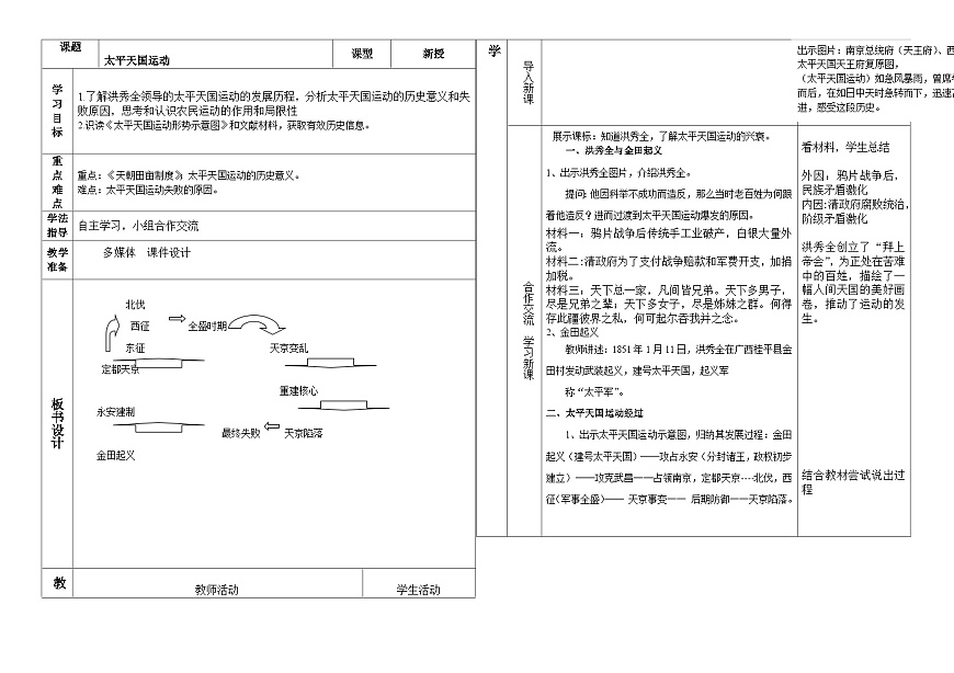 人教（部編版）八年級 歷史 上冊  第3課 太平天國運動教案第1頁
