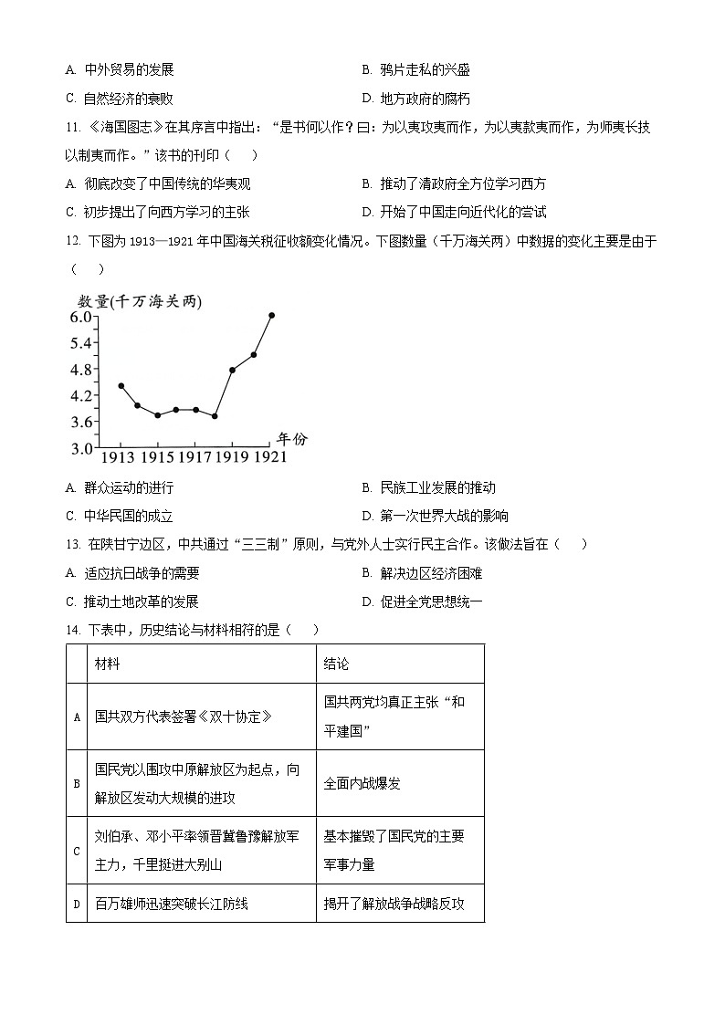 山东省菏泽市成武县育青中学2024-2025学年九年级上学期开学考试历史试题(原卷版)第3页