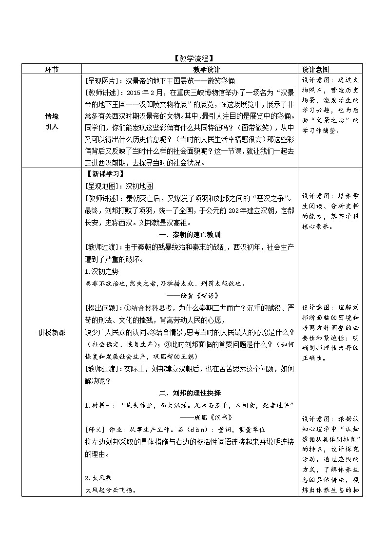 部编版历史七上 第11课西汉建立和“文景之治” 教学设计02