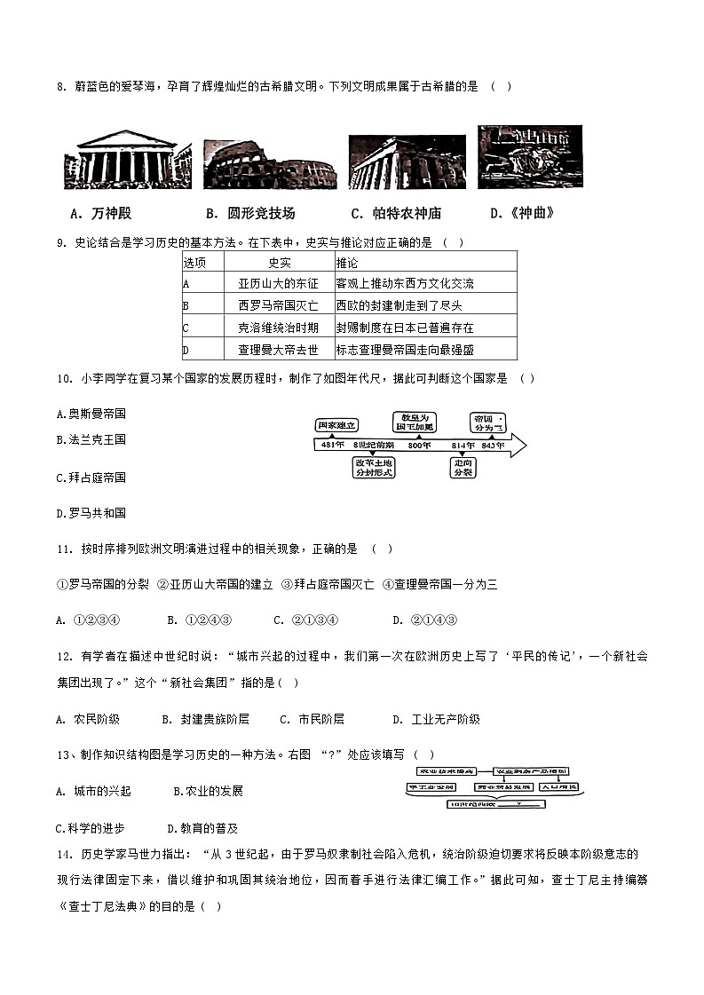 新疆阿克苏地区部分学校2024-2025学年部编版九年级上学期9月月考历史试题02