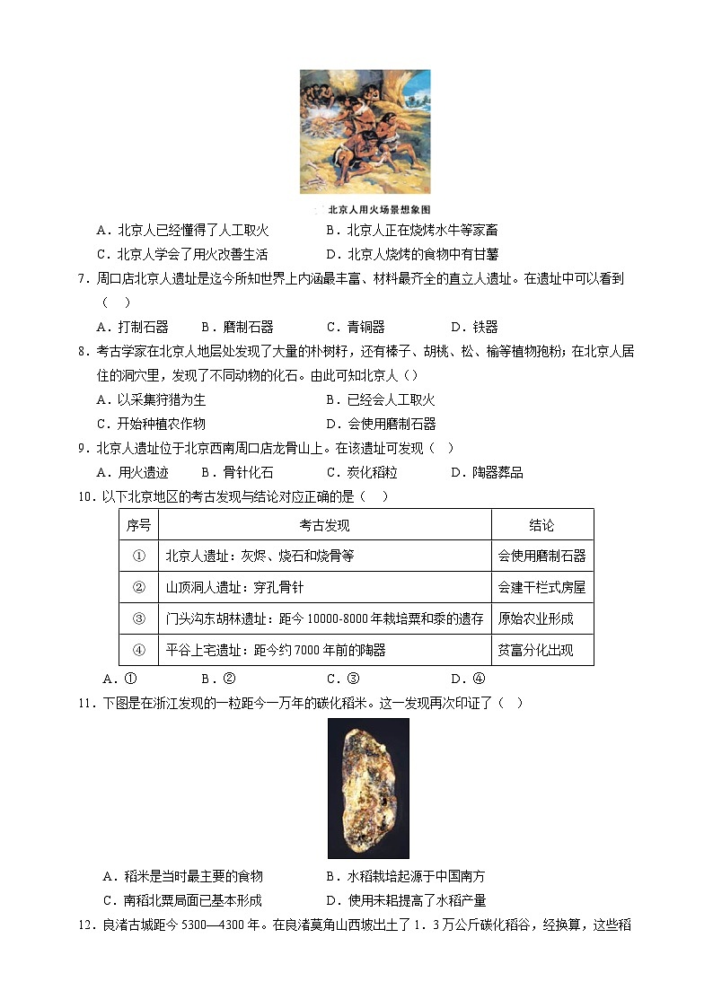 2024-2025学年七年级历史上学期第一次月考模拟卷(统编版2024新教材)第2页