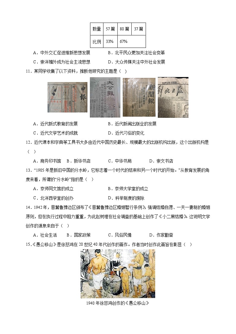 第八单元《社会生活与教育文化事业的发展》(1)-2024-2025学年八年级上册历史单元测试卷(人教版)03