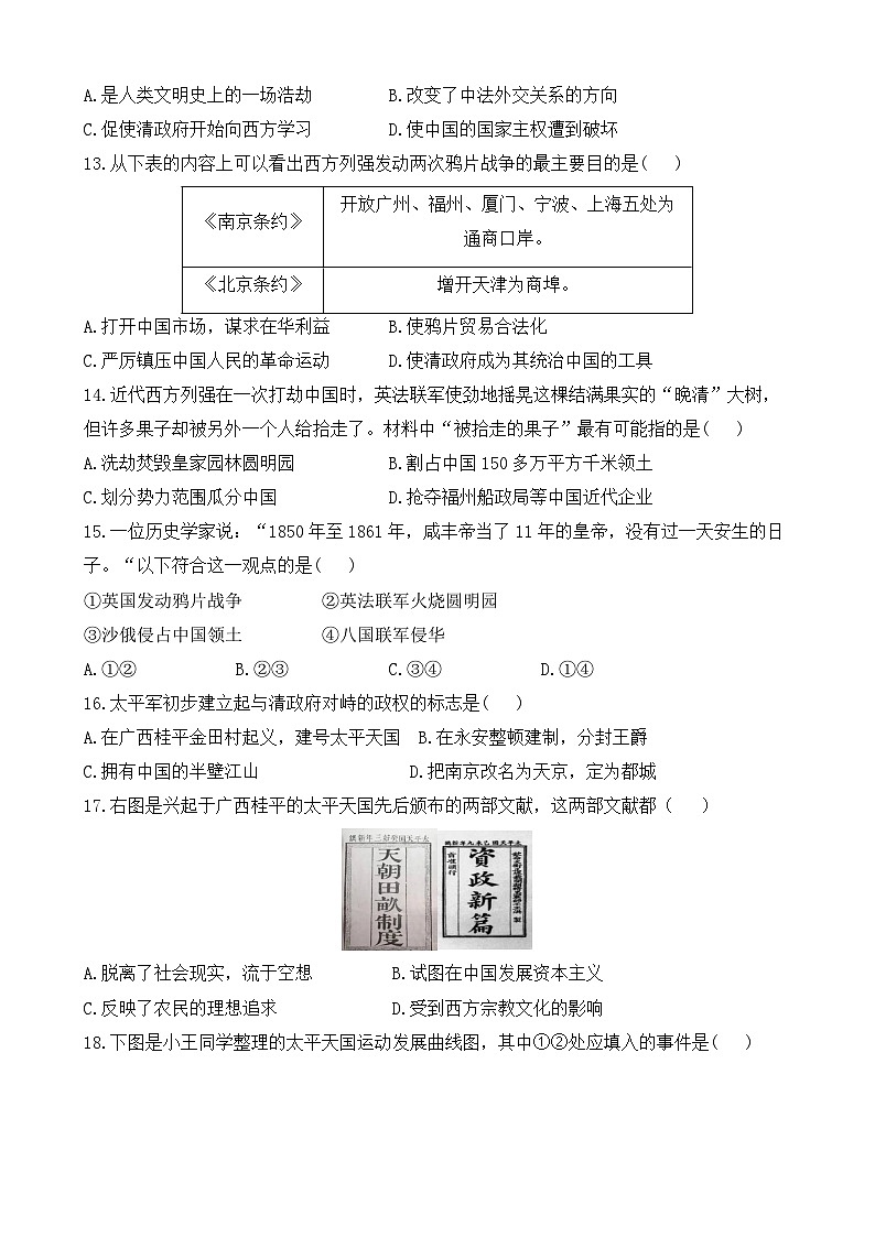山东省聊城市莘县翔宇学校2024-2025学年八年级上学期10月月考历史试题03