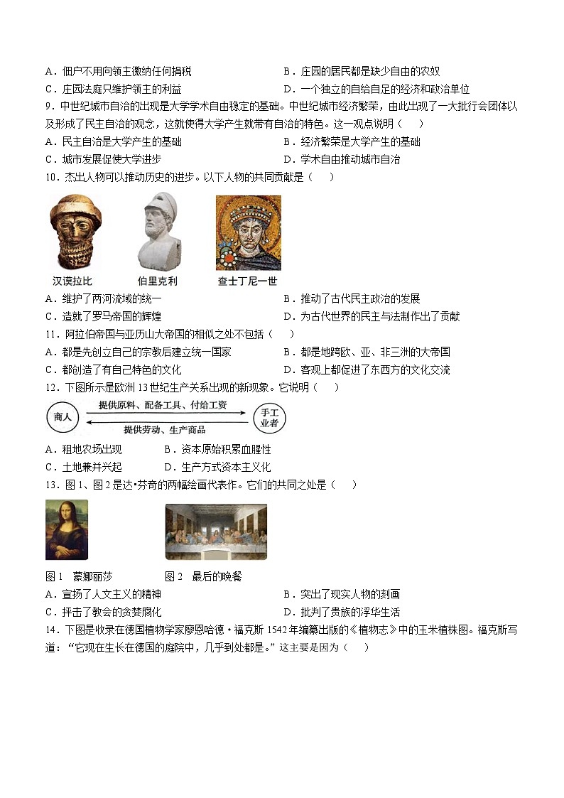 山东省济宁市邹城市第十二中学2024-2025学年部编版九年级上学期月考历史试题(无答案)第2页