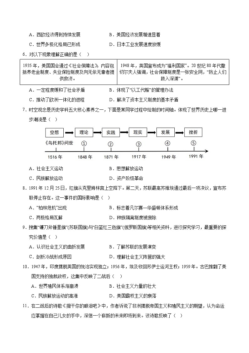 第五单元 二战后的世界变化(A卷·提升卷)(学生版) 2024-2025学年九年级历史下册单元速记·巧练(湖北专用)第2页
