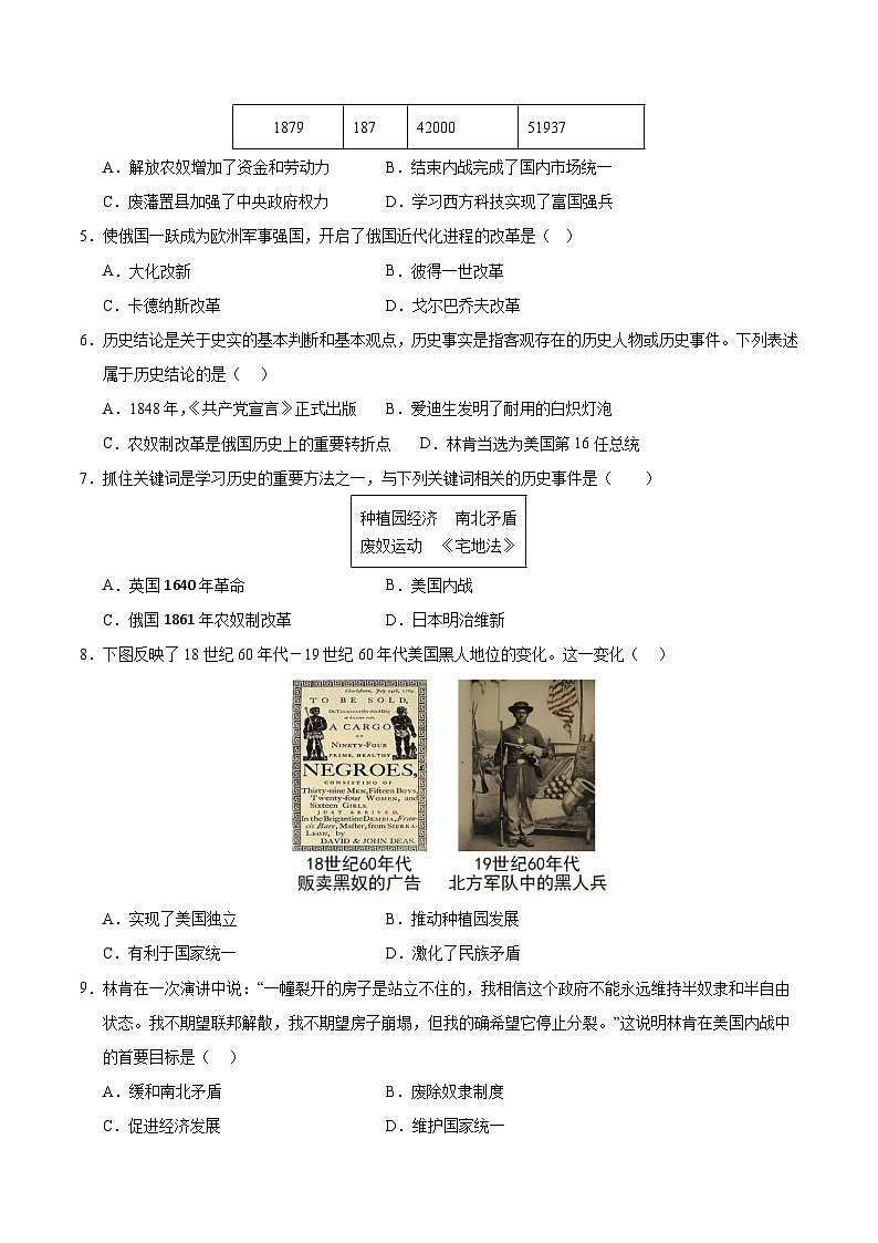 第一单元 殖民地人民的反抗与资本主义制度的扩展(A卷·提升卷)(学生版) 2024-2025学年九年级历史下册单元速记·巧练(湖北专用)第2页