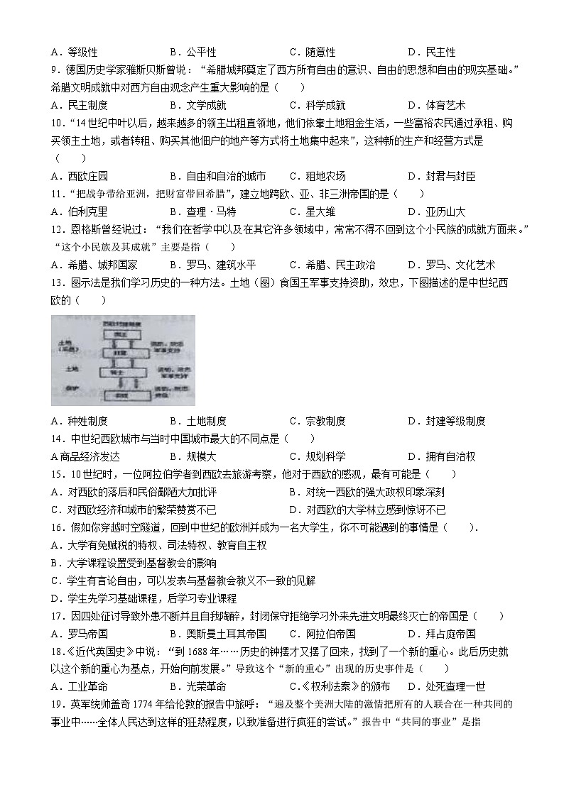 山东省东明县第三初级中学2024-2025学年部编版九年级历史上学期第一次月考试题(无答案)第2页