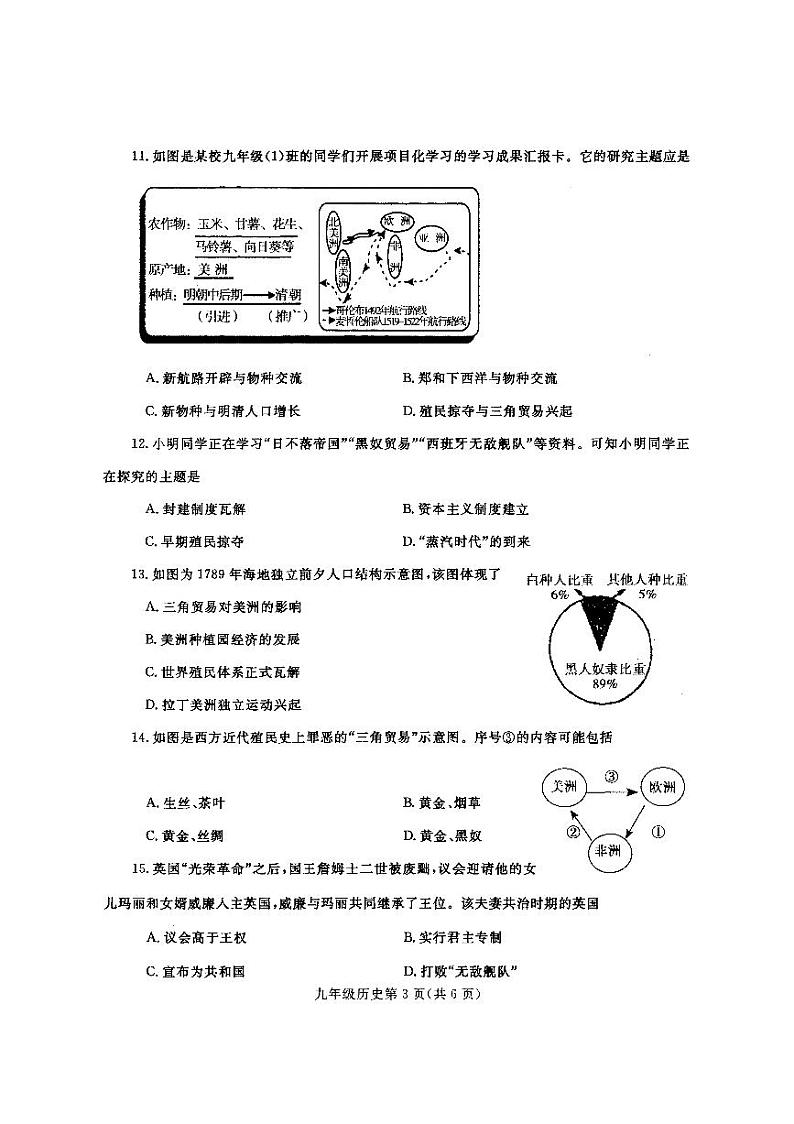 2023-2024平顶山市汝州市九上11月期中历史试题及答案第3页