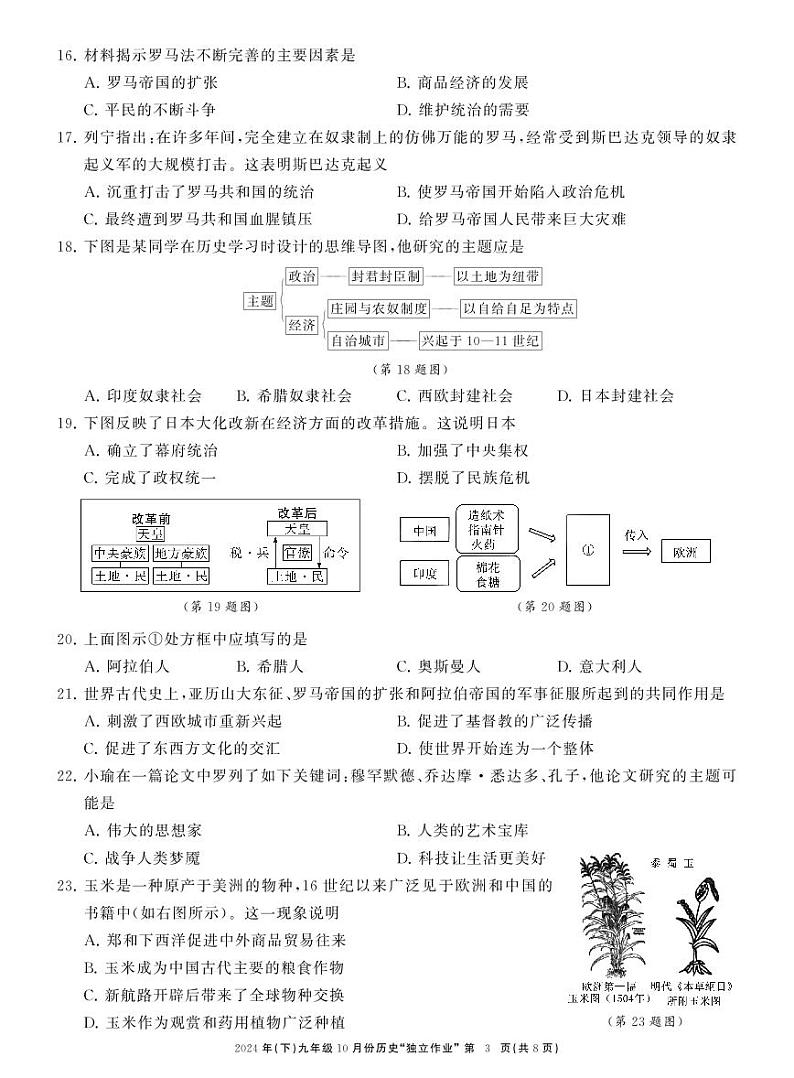 浙江省苍南县星海学校2024-2025学年九年级上学期第二次月考历史试题第3页