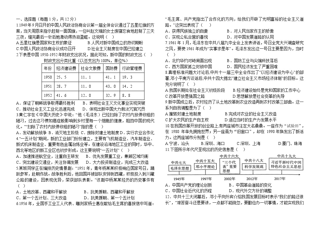 宁夏回族自治区吴忠市三中，一中，六中2023-2024学年八年级下学期4月期中历史试题