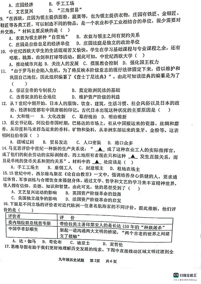 江苏省徐州市邳州市2023-2024学年度第一学期期中抽测九年级历史试卷(含答案)02
